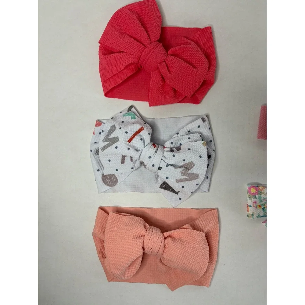 Lot of 7 Baby Girl Headbands Hair Bows Floral Alphabet Solid Textured‎ Stretch